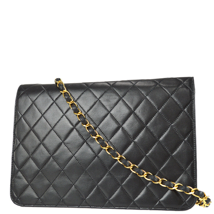 Chanel 1996-1997 Black Lambskin Medium Pushlock Half Flap Bag