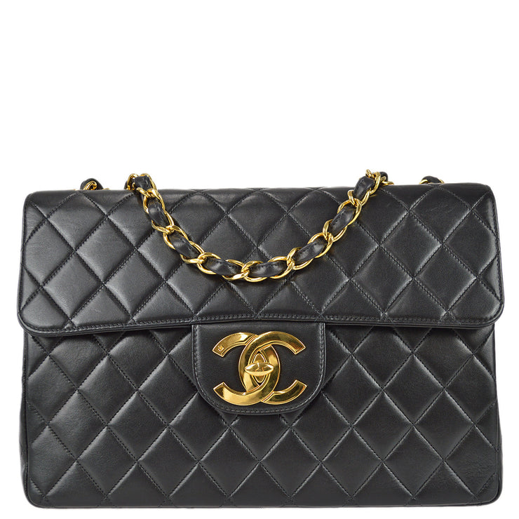 Chanel 1994-1996 Black Lambskin Classic Flap Jumbo Shoulder Bag