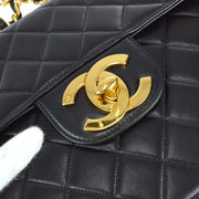 Chanel 1994-1996 Black Lambskin Classic Flap Jumbo Shoulder Bag