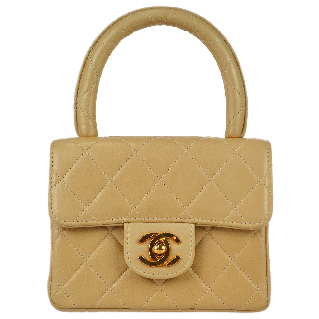 Chanel 1994-1996 Beige Lambskin Micro Classic Flap Handbag