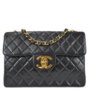 Chanel 1997-1999 Black Lambskin Jumbo Classic Flap Shoulder Bag