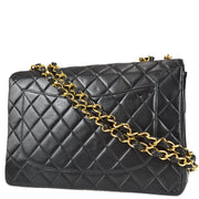 Chanel 1997-1999 Black Lambskin Jumbo Classic Flap Shoulder Bag