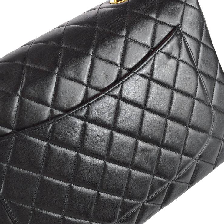 Chanel 1997-1999 Black Lambskin Jumbo Classic Flap Shoulder Bag