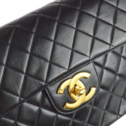 Chanel 1997-1999 Black Lambskin Jumbo Classic Flap Shoulder Bag