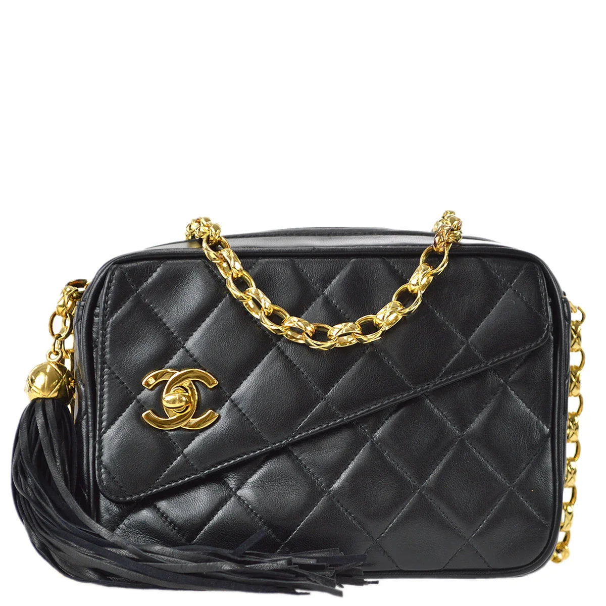 Chanel 1991-1994 Black Lambskin Mini Pocket Camera Bag
