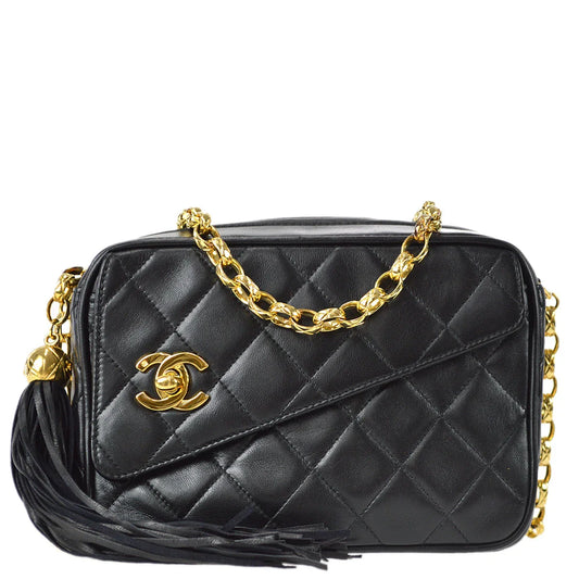 Chanel 1991-1994 Black Lambskin Mini Pocket Camera Bag