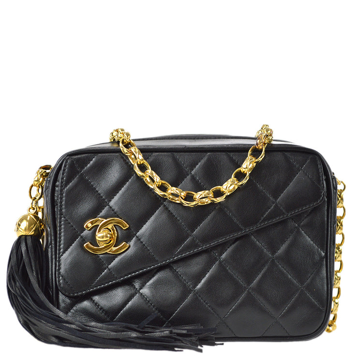 Chanel 1991-1994 Black Lambskin Fringe Bijou Chain Shoulder Bag
