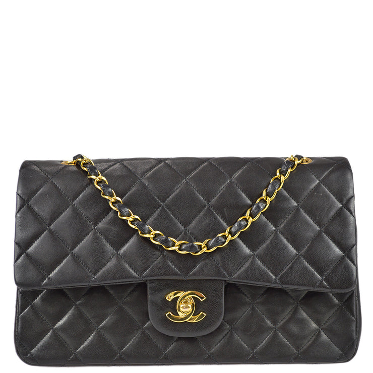 Chanel 1994-1996 Black Lambskin Medium Classic Double Flap Shoulder Bag