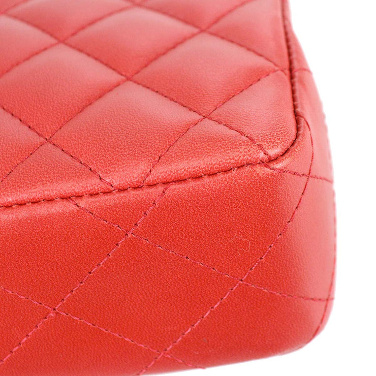 Chanel 2004-2005 Red Lambskin East West Flap Bag SHW