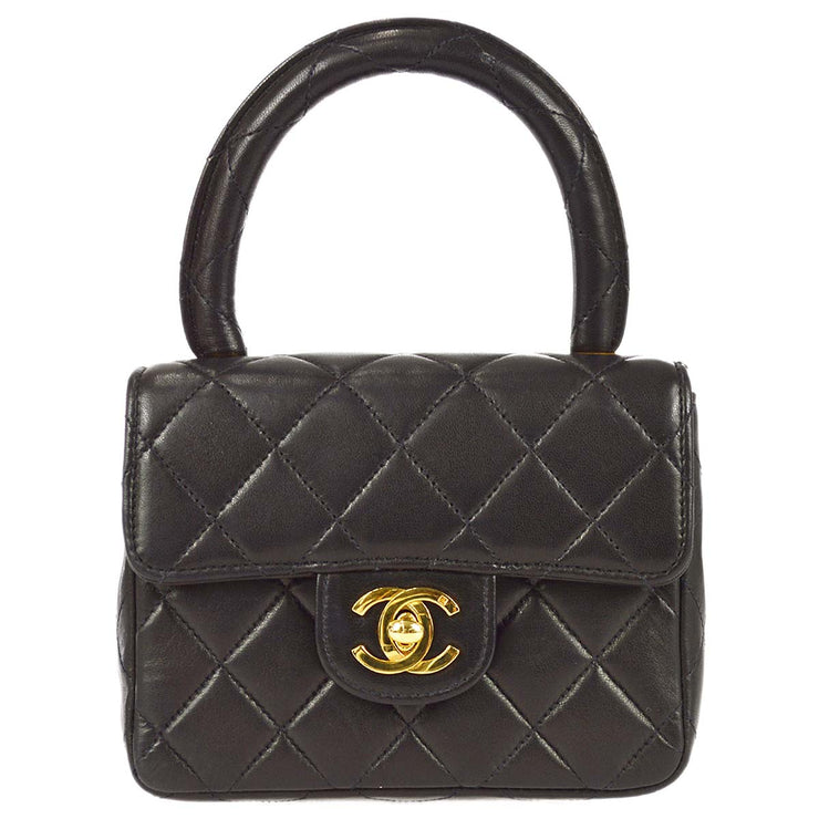 Chanel 1991-1994 Black Lambskin Micro Classic Flap Handbag