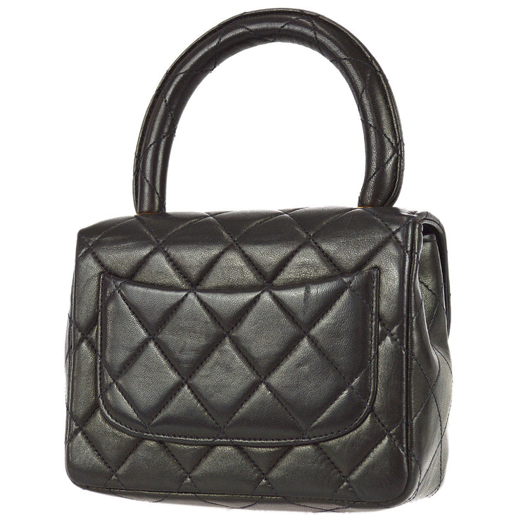 Chanel 1991-1994 Black Lambskin Micro Classic Flap Handbag