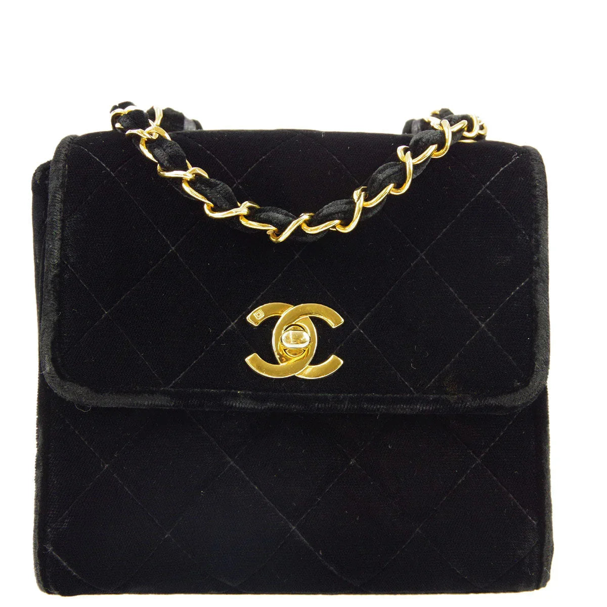 Chanel * 1991-1994 Black Velvet Straight Flap Shoulder Bag