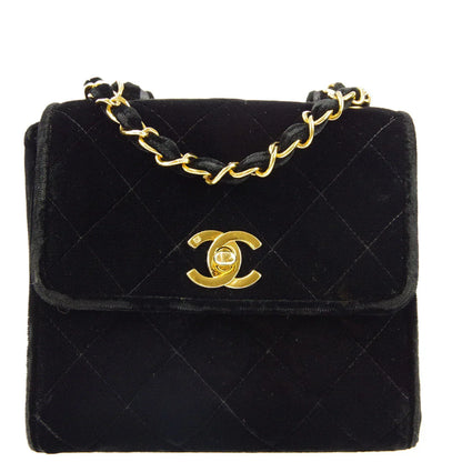 Chanel * 1991-1994 Black Velvet Straight Flap Shoulder Bag