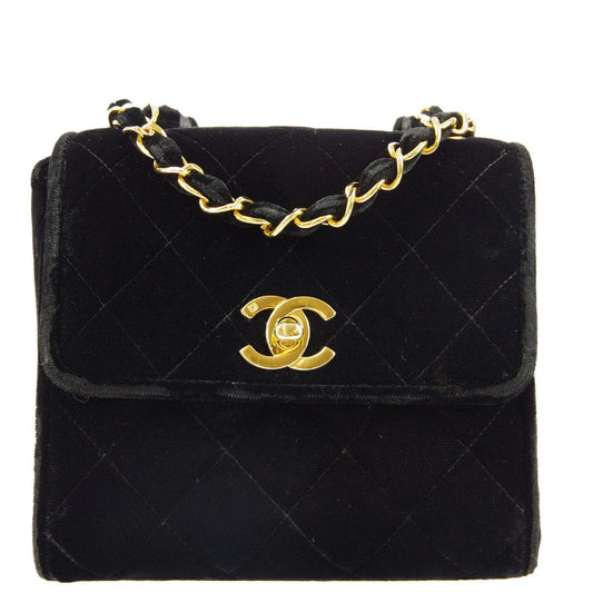 Chanel * 1991-1994 Black Velvet Straight Flap Shoulder Bag