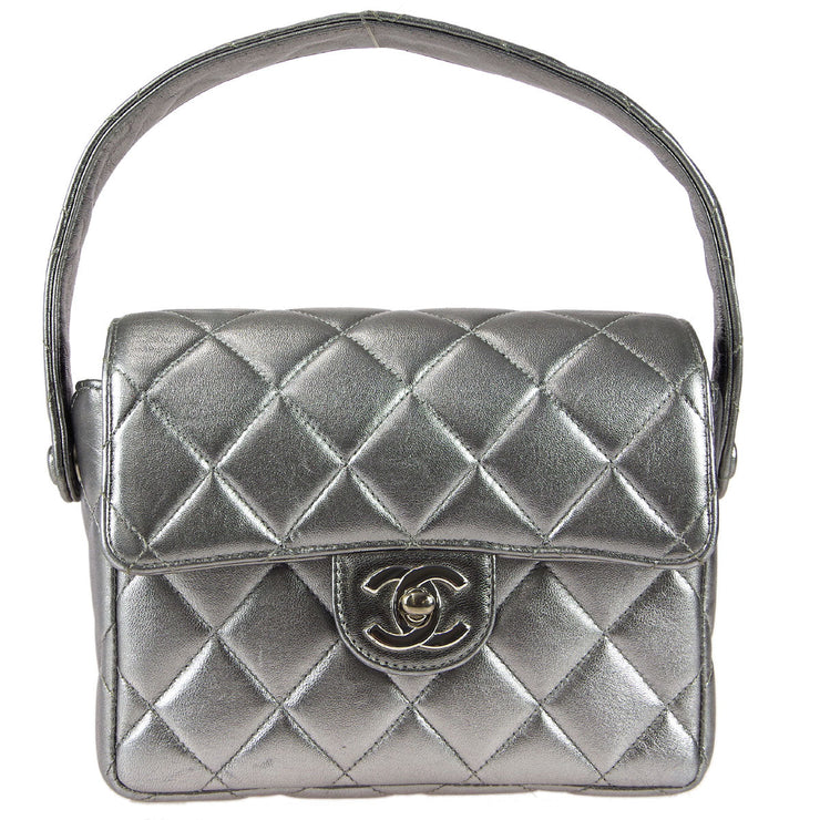 Chanel * 1996-1997 Silver Lambskin Mini Classic Flap Handbag 17