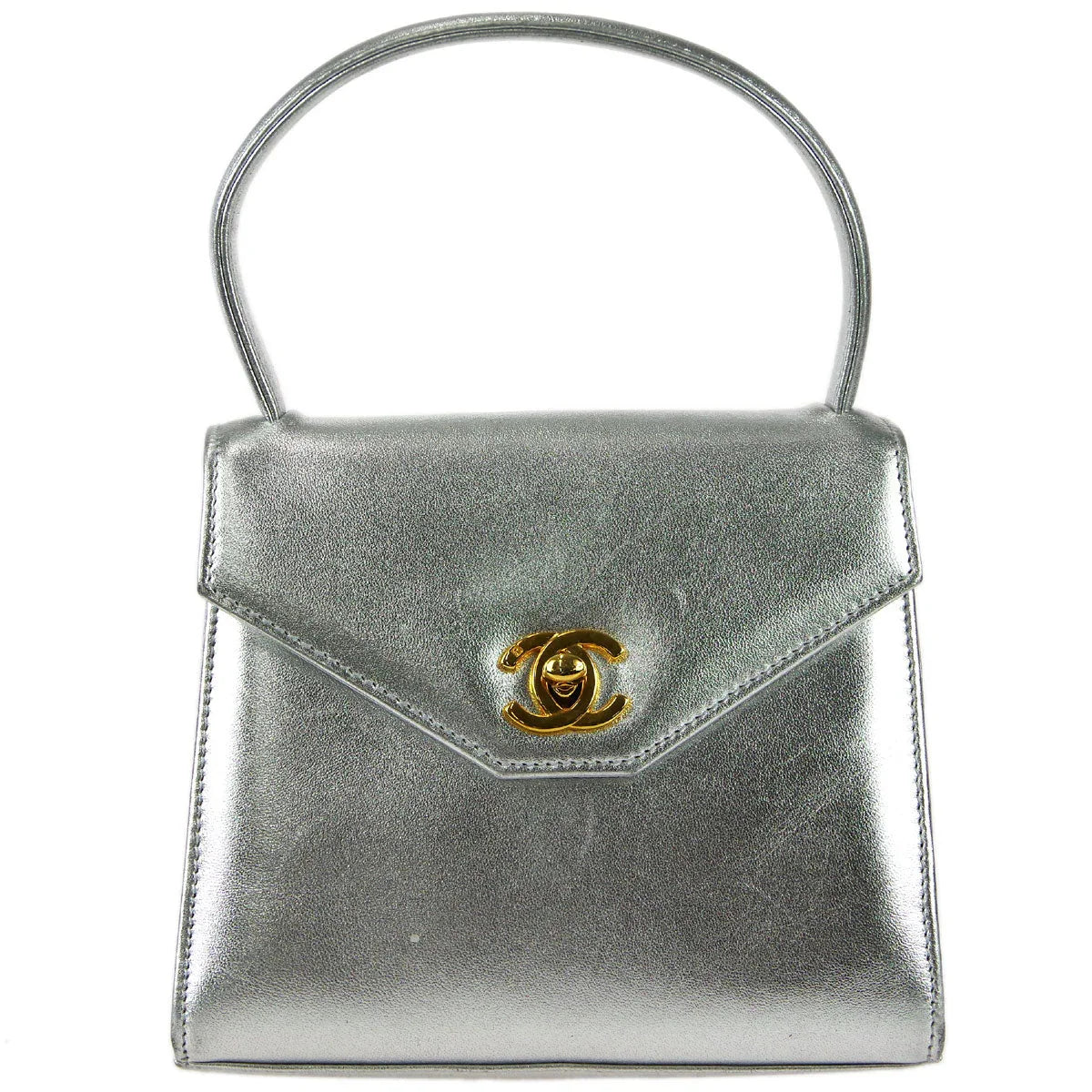 Chanel * 1996-1997 Silver Lambskin Top Handle Bag