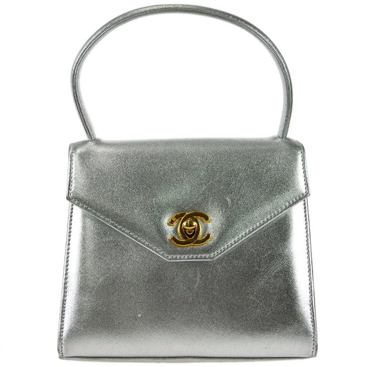 Chanel * 1996-1997 Silver Lambskin Top Handle Bag