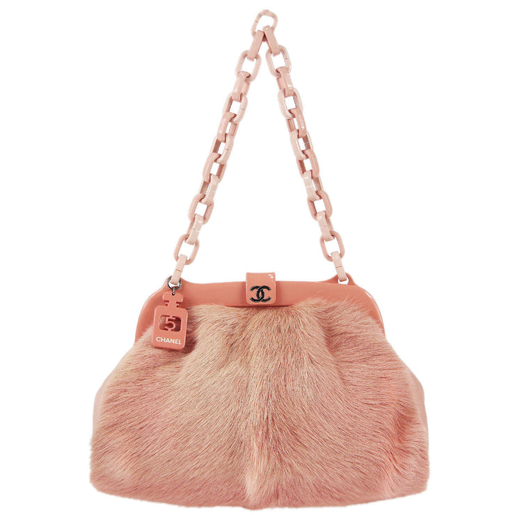 Chanel * 2005-2006 Pink Mink Fur Acrylic Chain Shoulder Bag