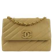 Chanel * 1994-1996 Beige Caviar Jumbo Straight Classic Flap Shoulder Bag