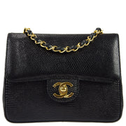 Chanel * 1986-1988 Black Lizard Mini Classic Square Flap Shoulder Bag 17