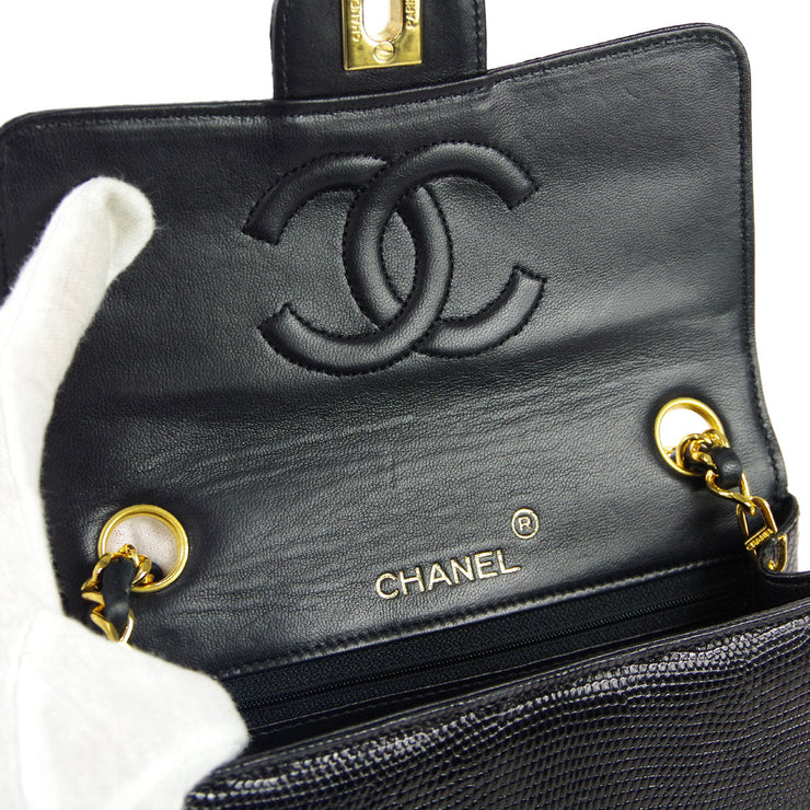 Chanel * 1986-1988 Black Lizard Mini Classic Square Flap Shoulder Bag 17