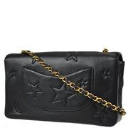 Chanel 1994-1996 Black Lambskin Medium Star Stitch Classic Single Flap Bag