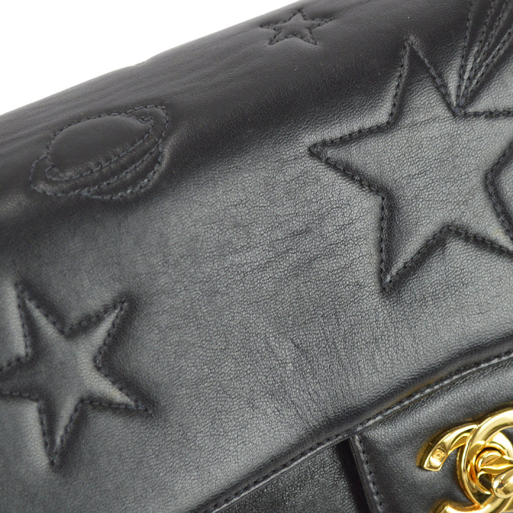 Chanel 1994-1996 Black Lambskin Medium Star Stitch Classic Single Flap Bag