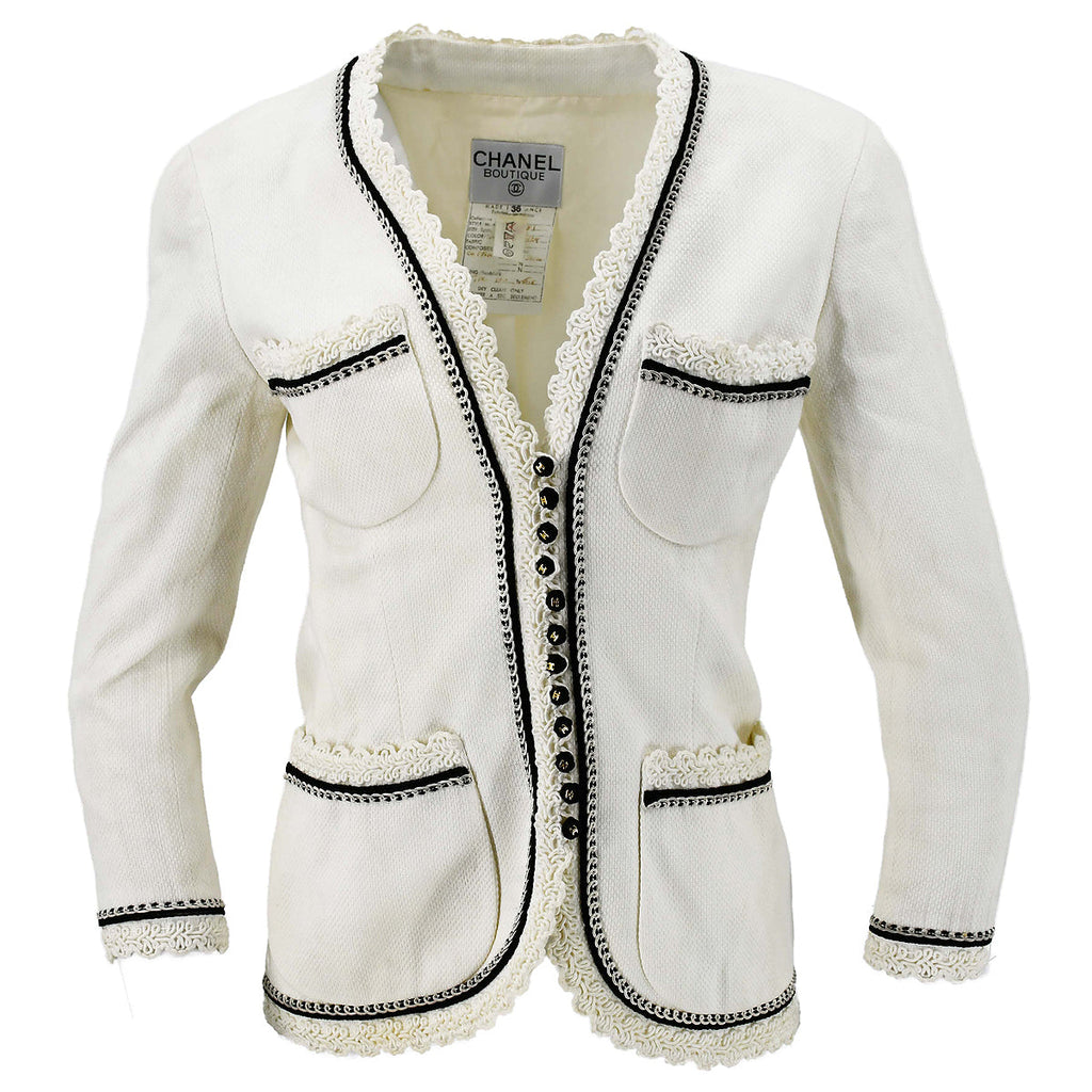Chanel Collarless Jacket White #36