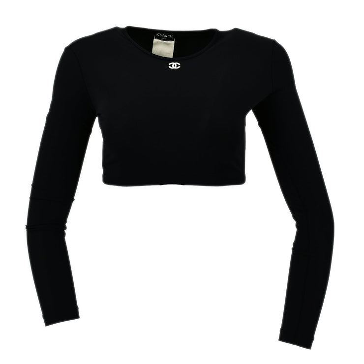 Chanel Black Logo Long Sleeve Crop Top