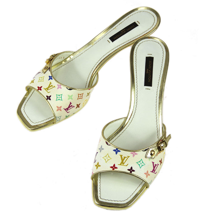 Louis Vuitton * White Monogram Multicolor Shoes Sandals #36 1/2