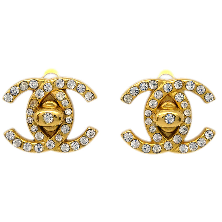 Chanel Rhinestone Turnlock Earrings Clip-On Small 96A