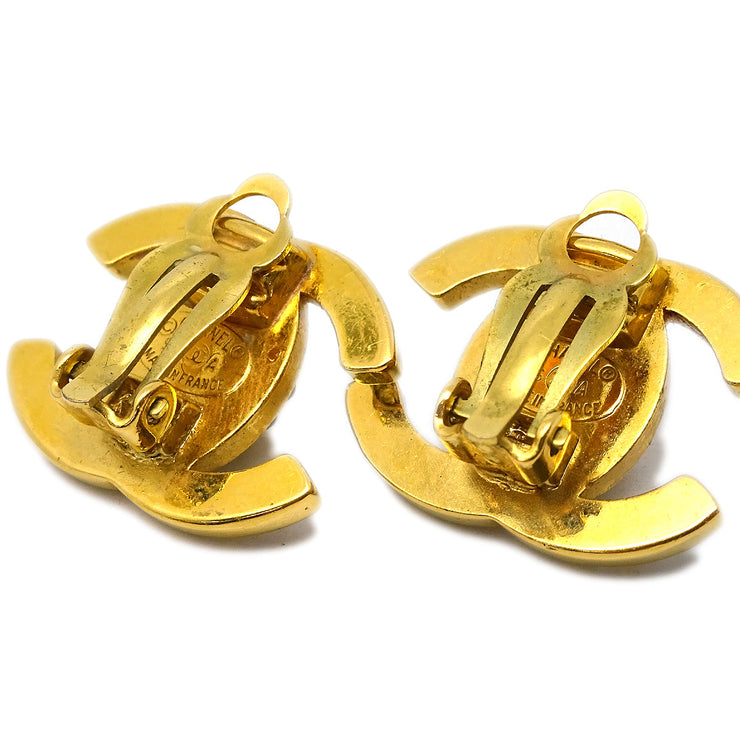 Chanel Rhinestone Turnlock Earrings Clip-On Small 96A