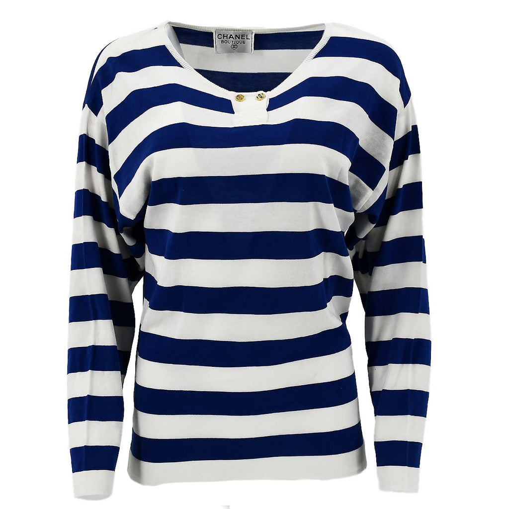 Chanel Striped Long Sleeve Tops White Blue #38 – AMORE Vintage Tokyo