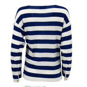 Chanel Striped Long Sleeve Tops White Blue #38