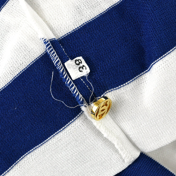 Chanel Striped Long Sleeve Tops White Blue #38
