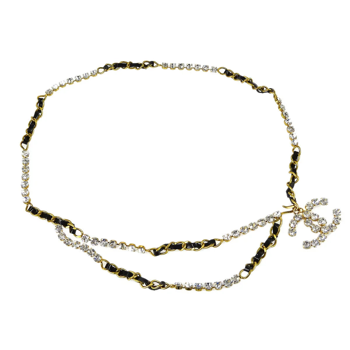 Chanel 1995 Spring Rhinestones CC Gold & Black Chain Belt