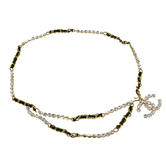 Chanel 1995 Spring Rhinestones CC Gold & Black Chain Belt