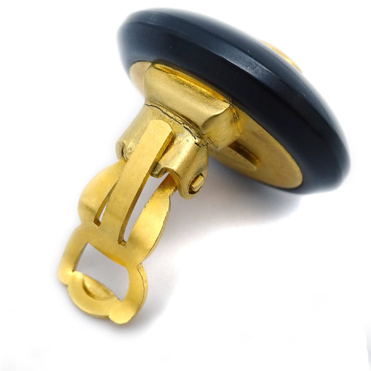 Chanel 1995 Black & Gold Rope Edge Earrings Clip-On
