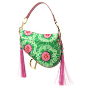 Christian Dior * 2003 Green Pink Satin Koi Fringe Saddle Handbag