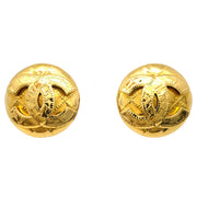 Chanel 1994 Gold Quilted 'CC' Round Earrings Large