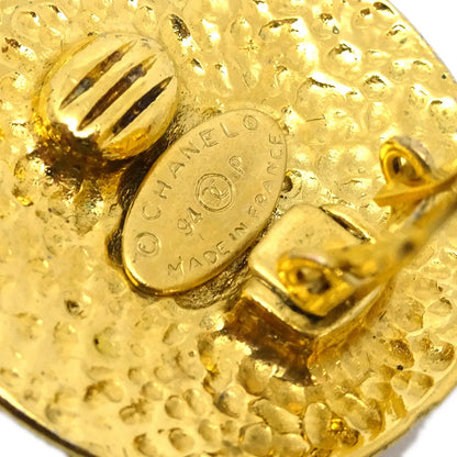 Chanel 1994 Gold Quilted 'CC' Round Earrings Large