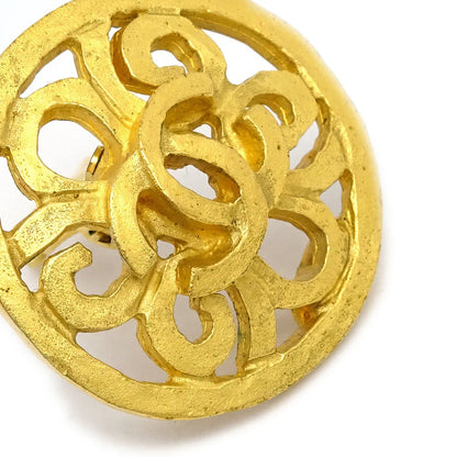 Chanel 1995 Fretwork Paisley Round Earrings Clip-On Gold