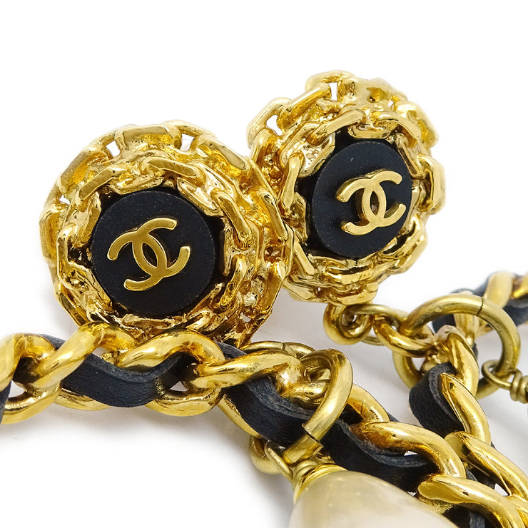 Chanel Artificial Pearl Dangle Earrings Clip-On 93P