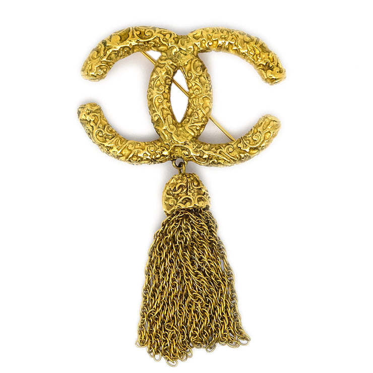 Chanel 1993 Florentine Filigree Tassel Brooch Large