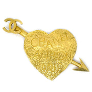 Chanel Bow And Arrow Heart Brooch Pin Gold 93A