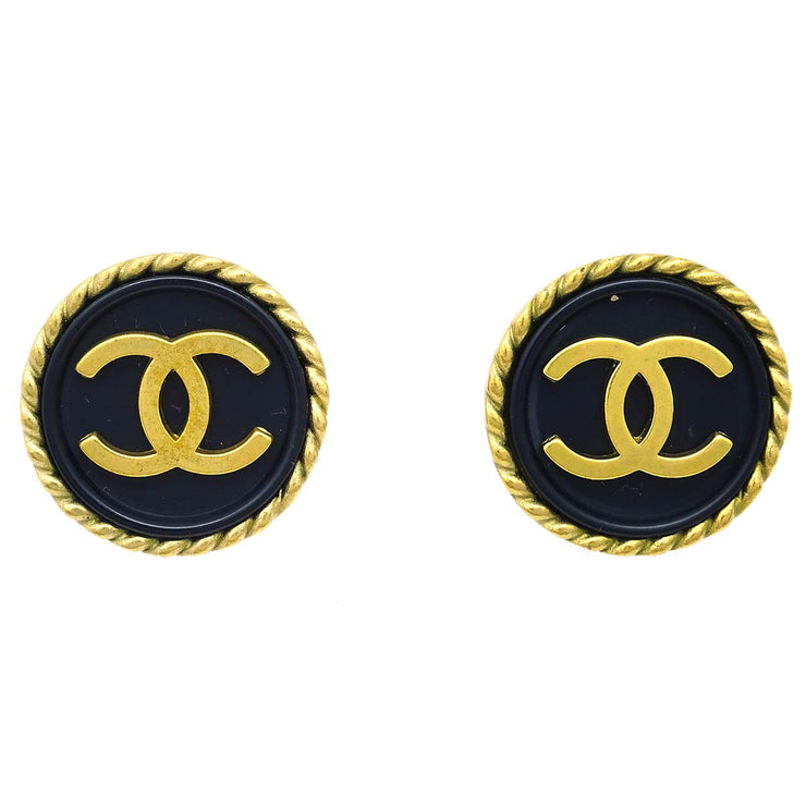 Chanel 1994 Rope Edge Earrings Clip-On Black