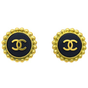 Chanel Button Earrings Clip-On Black 95P