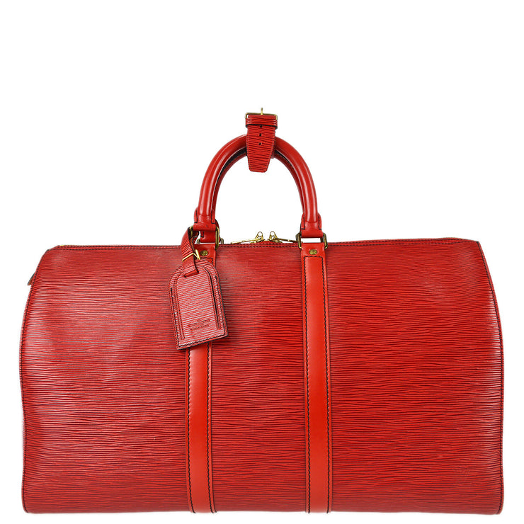 Pre-loved Louis Vuitton Keepall Leather 45 Travel Bag Red Epi