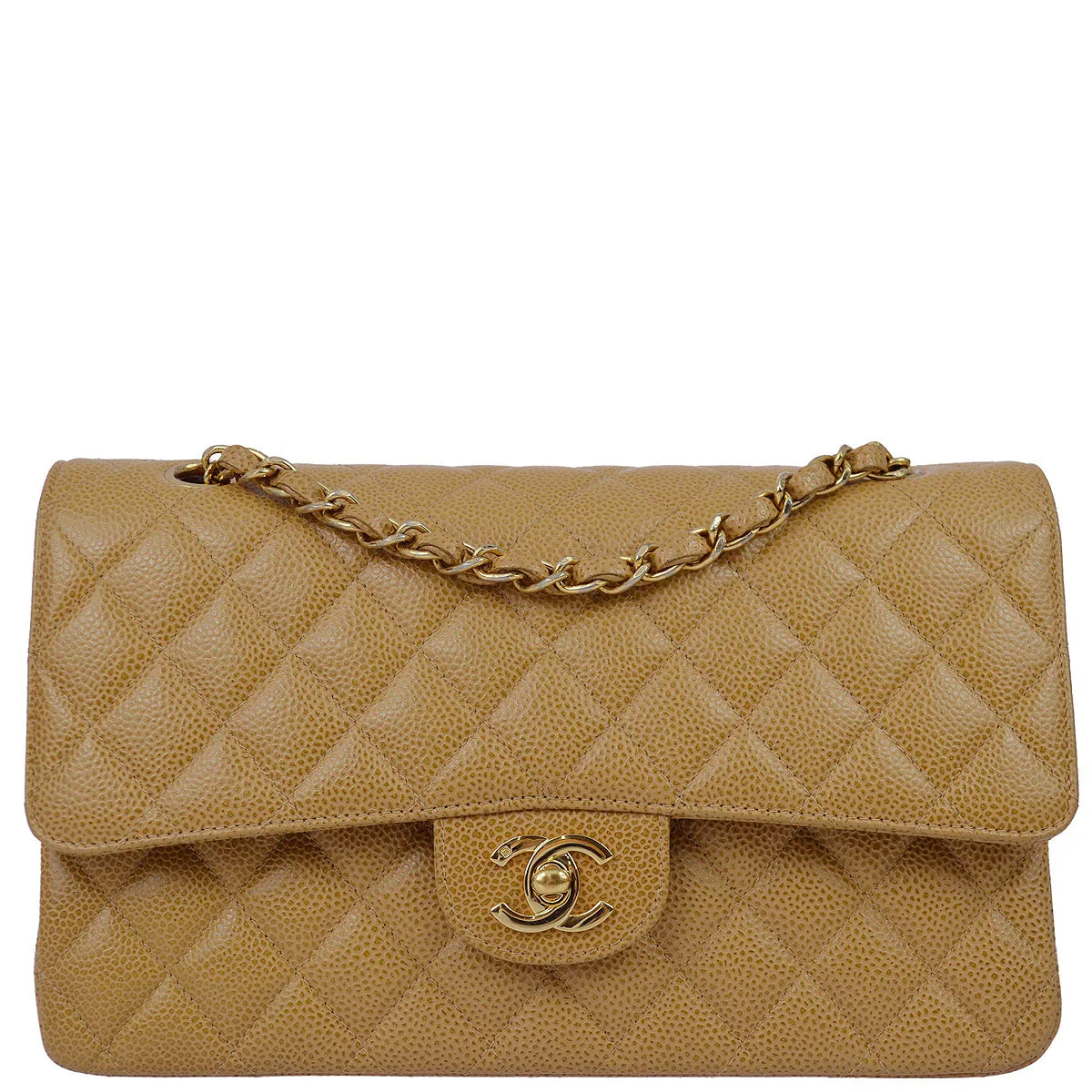 Chanel 2001-2003 Beige Caviar Medium Classic Double Flap Bag