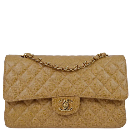 Chanel 2001-2003 Beige Caviar Medium Classic Double Flap Bag
